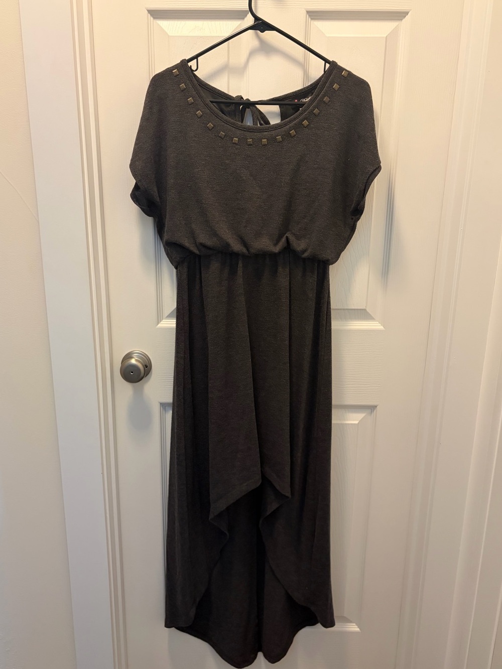 Women’s Charcoal High-Low Dress with Studded Neckline